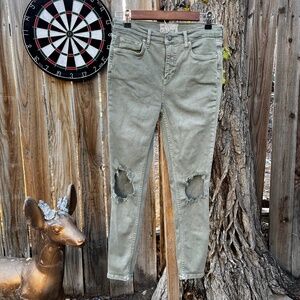 Free People Busted Knee Pastel Olive Jeans
